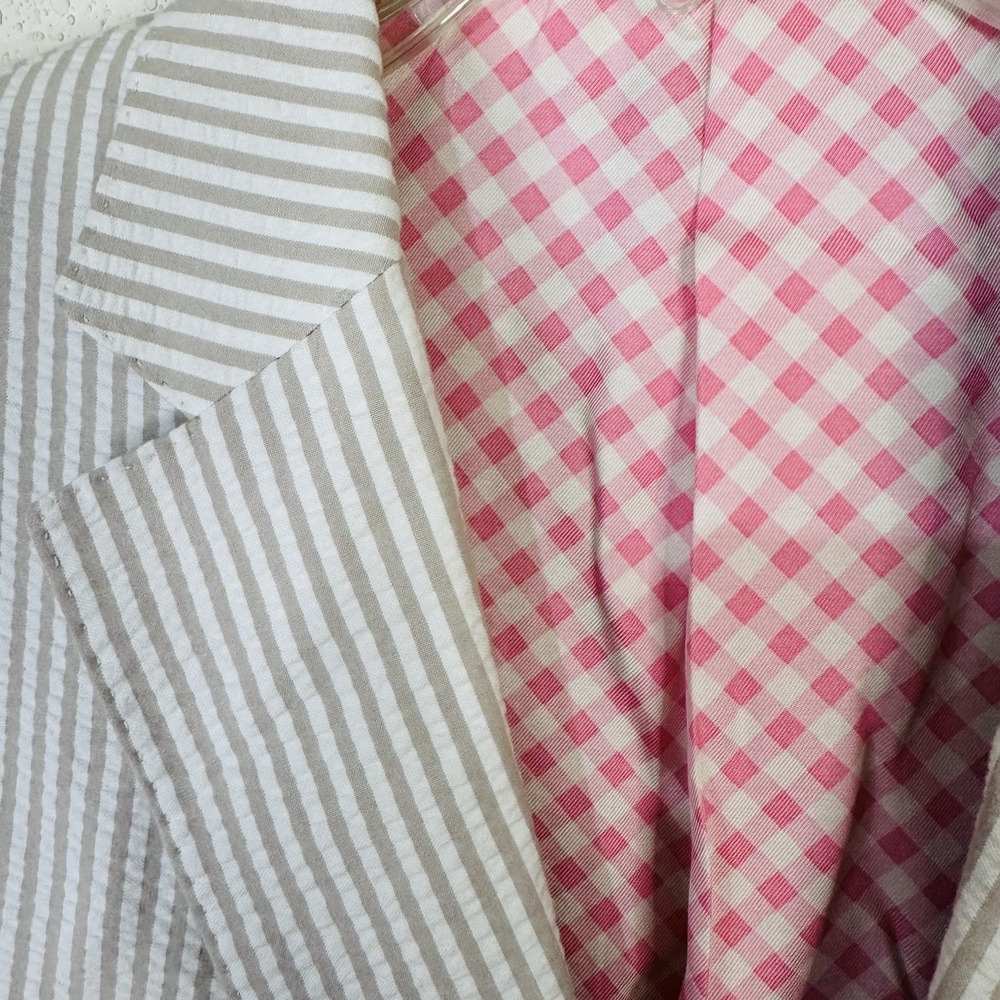 Vineyard Vines Seersucker Men Beige Cotton Blazer 44L Lining Pink Check Silk NWT - Picture 4 of 11